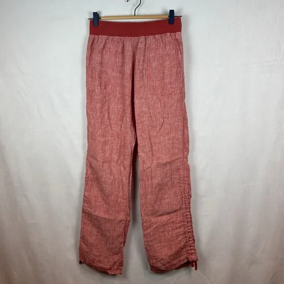Women's Toad & Co Lina Pink Linen Pull-on Pants Ruched Capri XS Summer Coastal - Picture 1 of 11